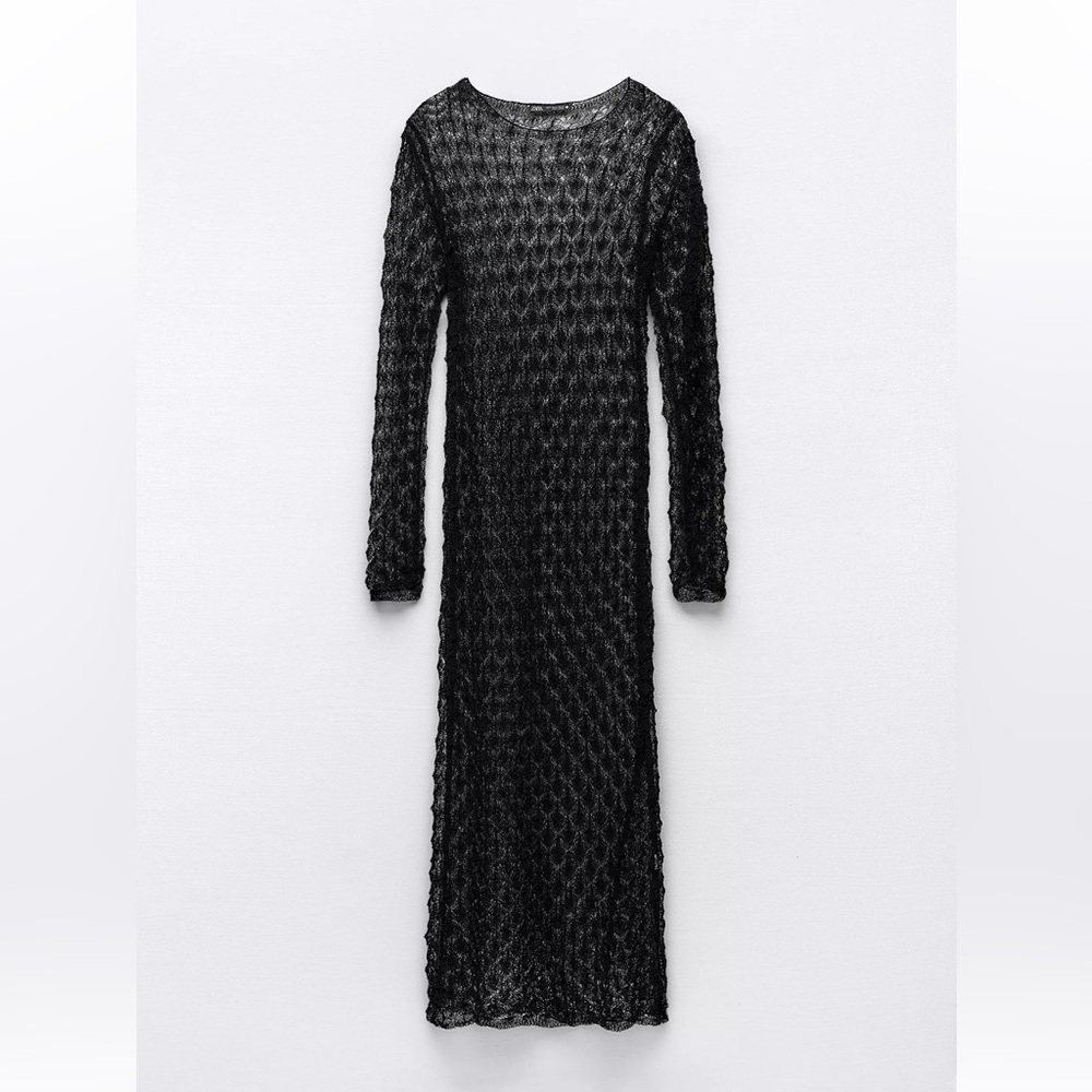 Zara Textured Black Long Sleeve Dress